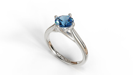 3D render of a White gold solitaire ring with a natural diamond, featuring an elegant and luxurious design. Perfect for jewelry, engagement, wedding, or fashion.