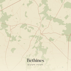 Fototapeta premium Vintage map of Béthines, France.