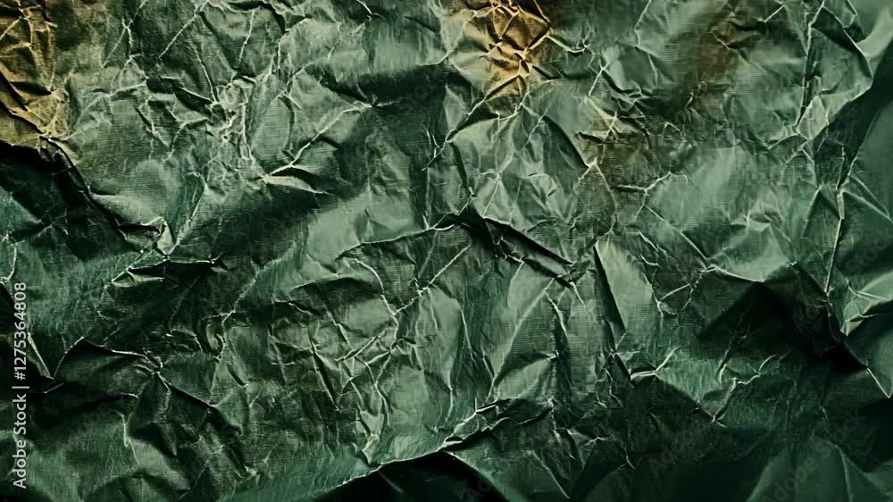Poster textured green crumpled paper showcasing intricate patterns and folds for creative design and art ap