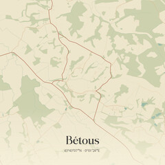 Fototapeta premium Vintage map of Bétous, France.