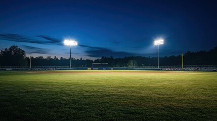 Baseball playoffs at night, with lights illuminating the field. Featuring excitement and anticipation