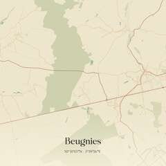 Fototapeta premium Vintage map of Beugnies, France.