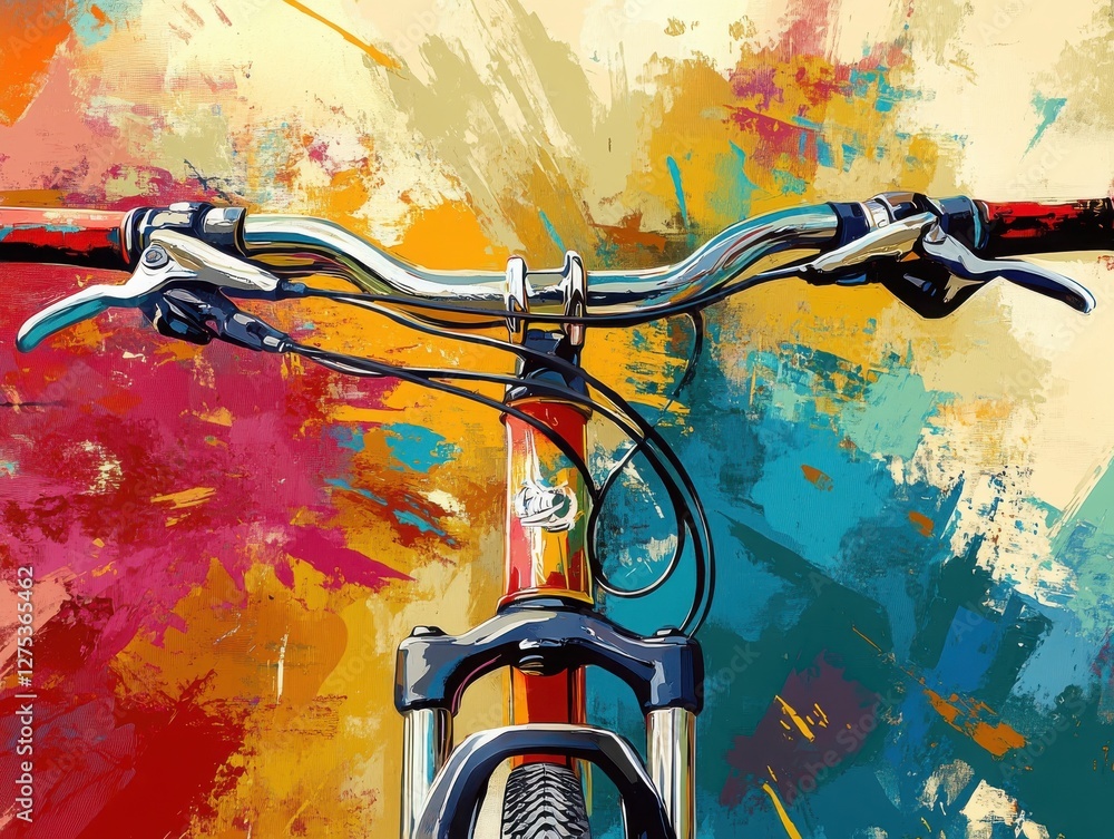 Poster vibrant bicycle handlebar against colorful abstract background for dynamic pop art display