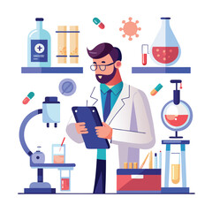 doctor doing his research in his lab vector
