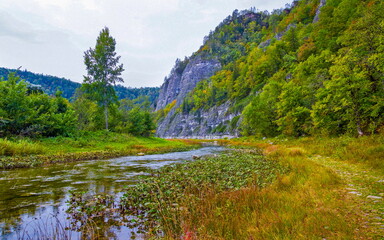 beautiful Ural river Zelim early autumn cloudy day