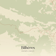Fototapeta premium Vintage map of Bilhères, France.