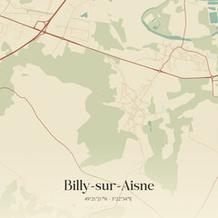 Fototapeta premium Vintage map of Billy-sur-Aisne, France.