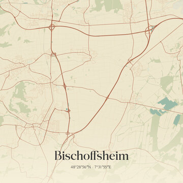 Vintage map of Bischoffsheim, France.