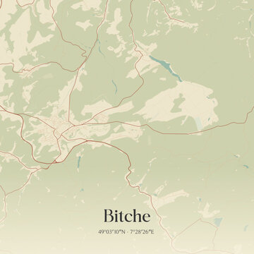 Vintage map of Bitche, France.