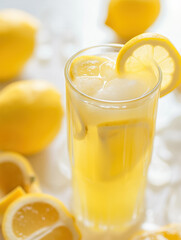 Freshly Squeezed Lemonade in a Glass with Lemons, Studio Advertising Shot
