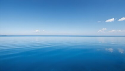Obraz premium Simple calm blue sea, ocean under a blue sky. Calm mood, mood photo, sea, sky background. Landscape. heaven, dawn. Spiritual, wellness, meditation, summer, zen. 