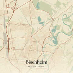 Fototapeta premium Vintage map of Bischheim, France.