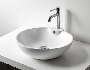 Fototapeta premium Modern White Ceramic Vessel Sink with Chrome Faucet