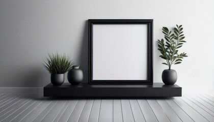 Minimal Square Black Frame Showcasing a Sleek Mockup, Emphasizing Monochrome Elegance with a Touch of Modern Minimalism, Perfect for Digital Art, Home Decor, or Design Inspiration