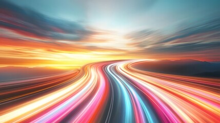 Mesmerizing Blurred Light Trails Curves Through Vibrant Twilight Urban Landscape