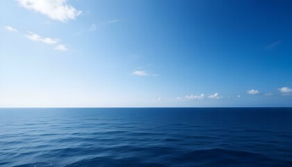 Obraz premium Simple calm blue sea, ocean under a blue sky. Calm mood, mood photo, sea, sky background. Landscape. heaven, dawn. Spiritual, wellness, meditation, summer, zen. 