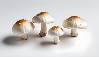 Four Mushrooms on White Background