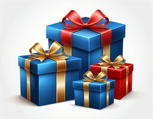 Obraz premium Stack of Wrapped Gifts with Red and Gold Ribbons