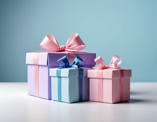 Fototapeta premium Pastel Gift Boxes with Bows on Light Blue Background