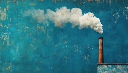 Industrial pollution, rusty chimney, factory wall, smoky emission