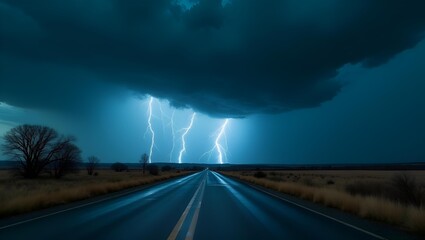 Fototapeta premium lightning storm over the road