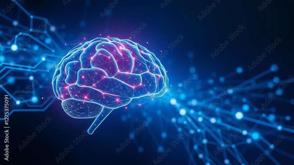 Aufkleber digital representation of glowing neural connections in a human head with futuristic technology back