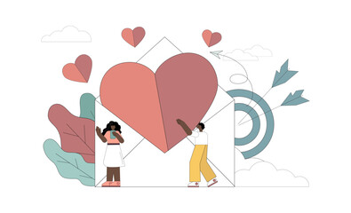 Invitation mailing. Blind date. Love letter. Correspondence in social networks. Declaration of love. Flat vector illustration.eps