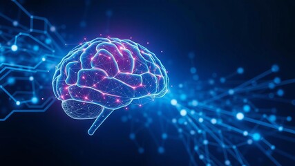 Digital representation of glowing neural connections in a human head with futuristic technology background and bokeh effect, technology, futuristic