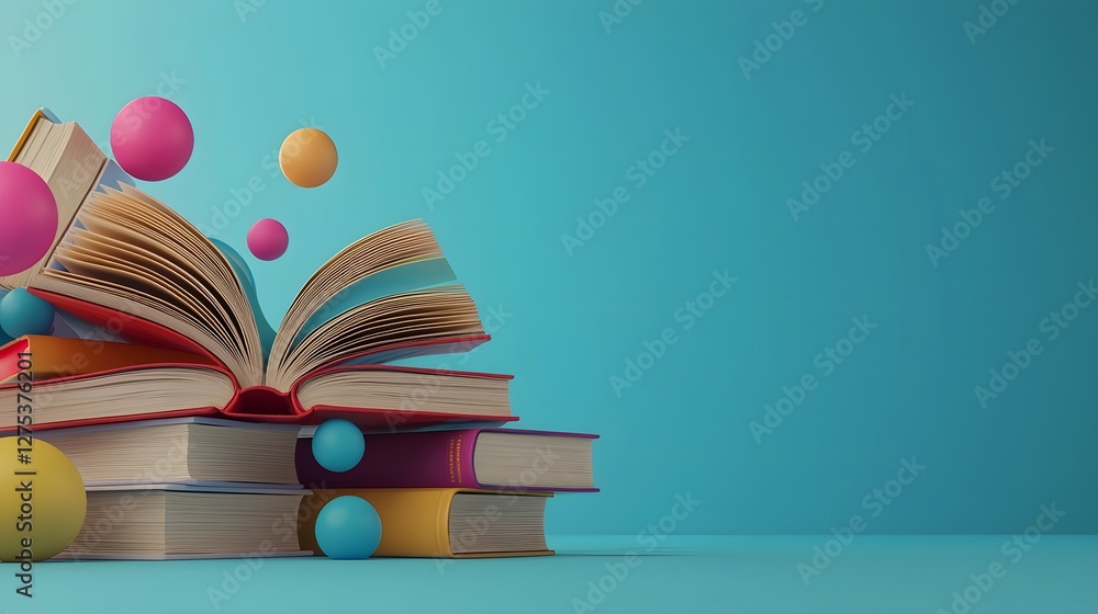Aufkleber an enchanting book day background with open books releasing streams of knowledge into the air surrou