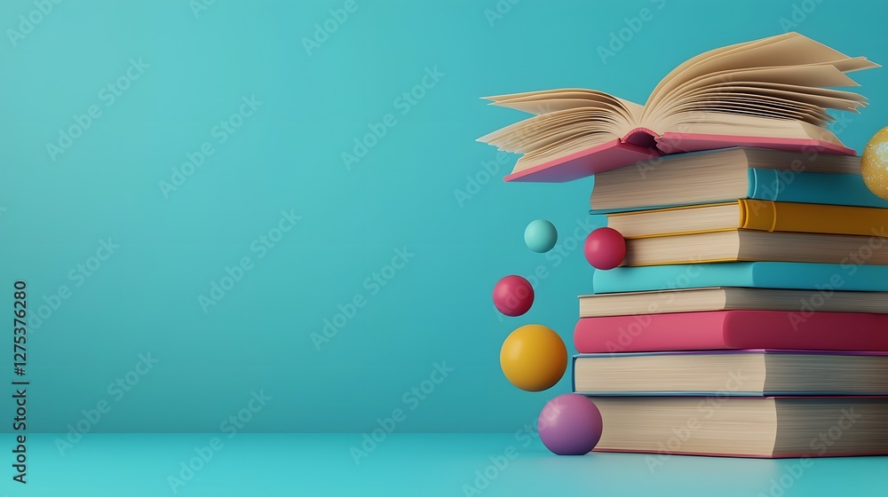 Poster Enchanting book day background with open books releasing streams of knowledge into the air surrounded by soft glowing orbs and a rich color gradient celebrating the beauty of literature and education