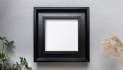 Striking Black Frame Artwork Square Mockup against a Wall with Minimalist Elegance and Vibrant Tones, Perfect for Modern Decor or Digital Art.
