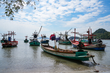 View of Chao Sam Phraya Beach, Pran Buri District, Prachuap Khiri Khan Province, Thailand, taken on...