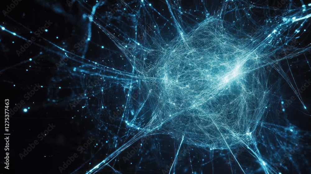 Poster abstract network: glowing blue neural network structure