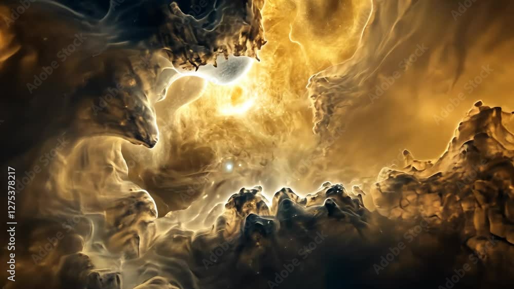 Poster stunning view of cosmic clouds illuminated by distant stars in a swirling nebula captured in deep sp