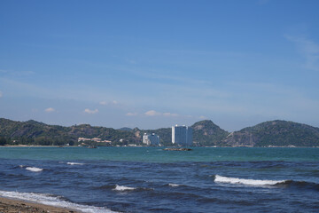 View of Chao Sam Phraya Beach, Pran Buri District, Prachuap Khiri Khan Province, Thailand, taken on...