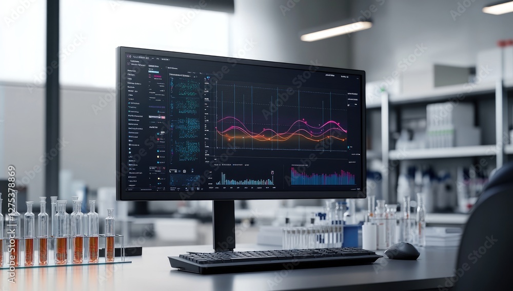 Poster Lab monitor showing data analysis