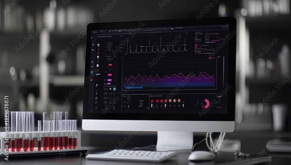 Poster Lab PC Displaying Data Analysis in a Research Setting