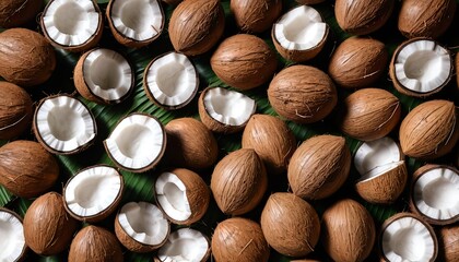 Fresh Coconuts on Palm Leaves