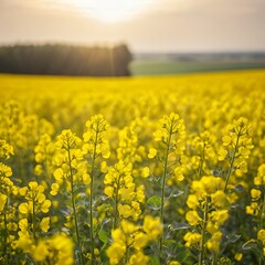 Obraz premium Golden Rapeseed Field at Sunset