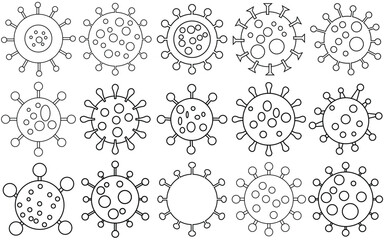 Hmpv and corona virus icon set.  Vector bacteria, microbes sign illustration.