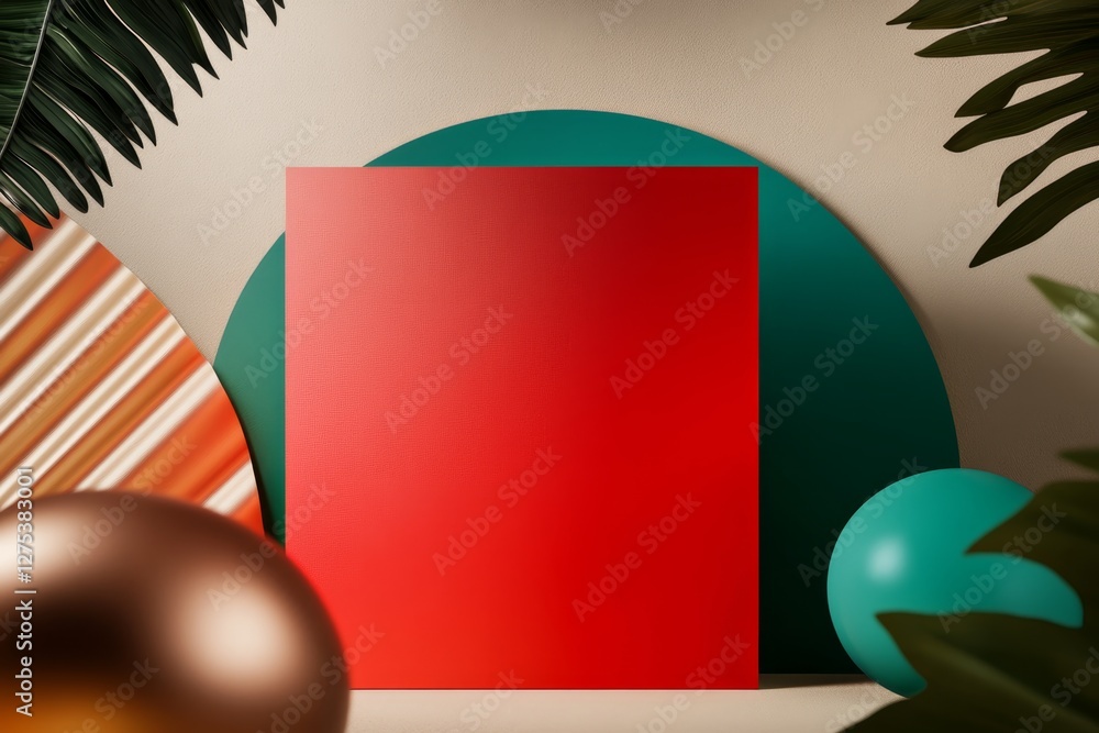 Aufkleber simple geometric shapes with bold colors and organic elements create an abstract modern composition 