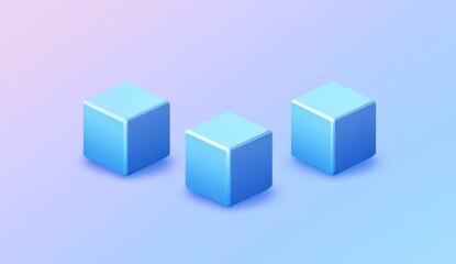Obraz premium Three light blue isometric cubes on a gradient background.
