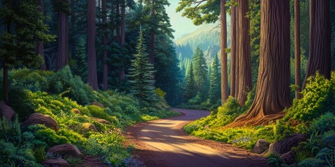 Redwood Forest Hiking Trail Invites Exploration of Nature's Majesty. © adinuranjaya