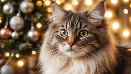 Maine Coon Cat Christmas Portrait