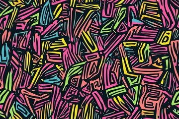 Colorful abstract design with intricate shapes and patterns in vibrant hues of pink, green, and yellow