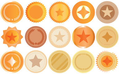Vector medals icon set with ribbon for sports champion winner awards. Golden silver bronze medal.