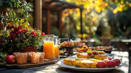 Colorful Fall Inspired Brunch Dishes with Fresh Ingredients Outdoors