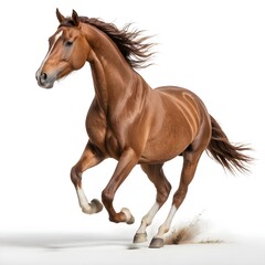 Obraz premium Chestnut Horse Galloping, White Background