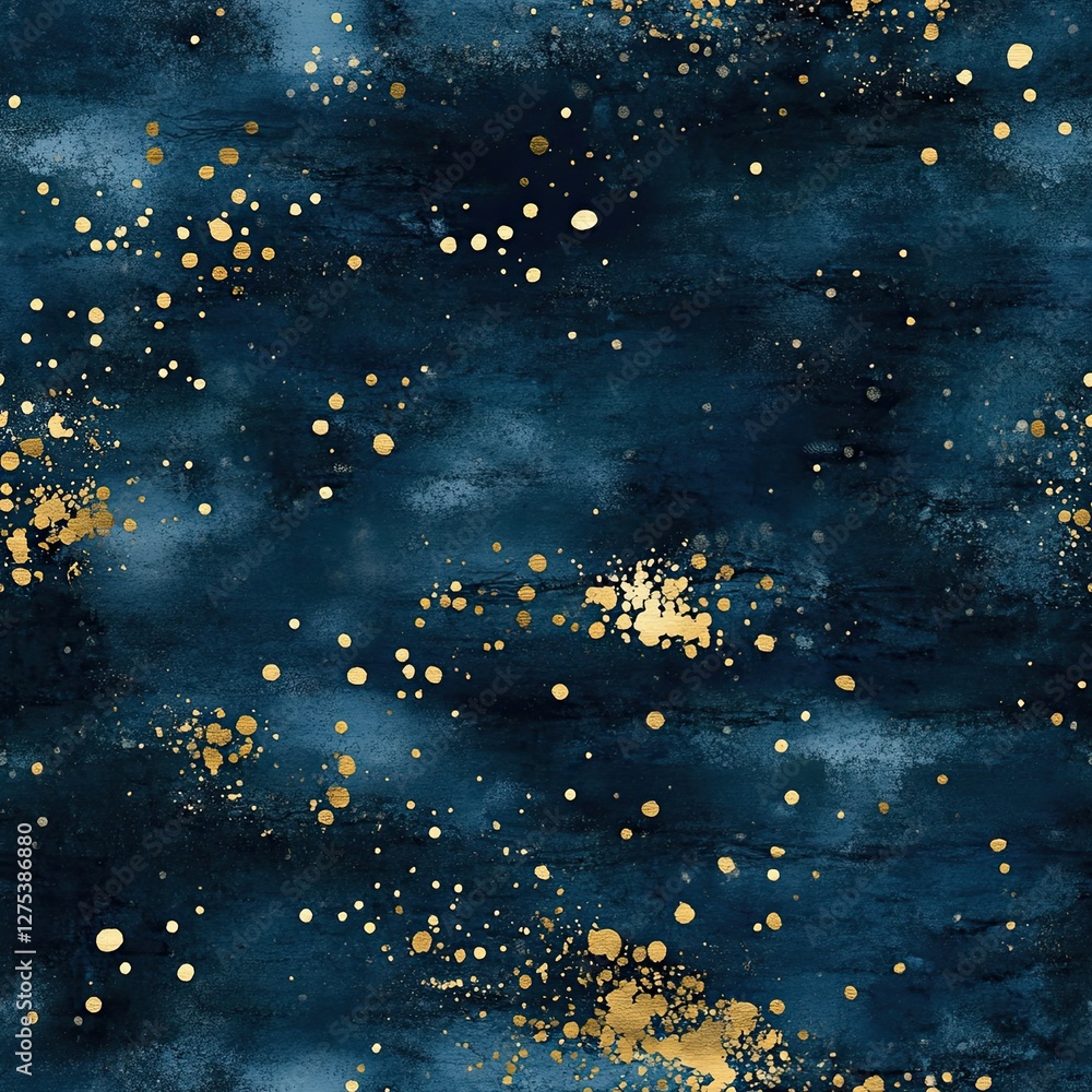 Poster abstract deep blue background with golden splashes creating a vibrant and elegant texture for variou
