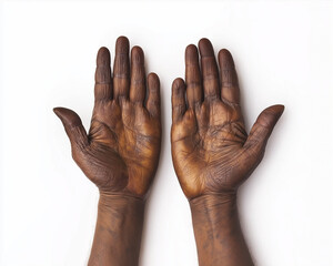Open palms with rich texture on white background